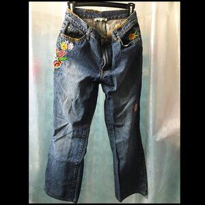 Vintage Floral Embroidered,100% Denim Jeans by In The Wash - Colorful